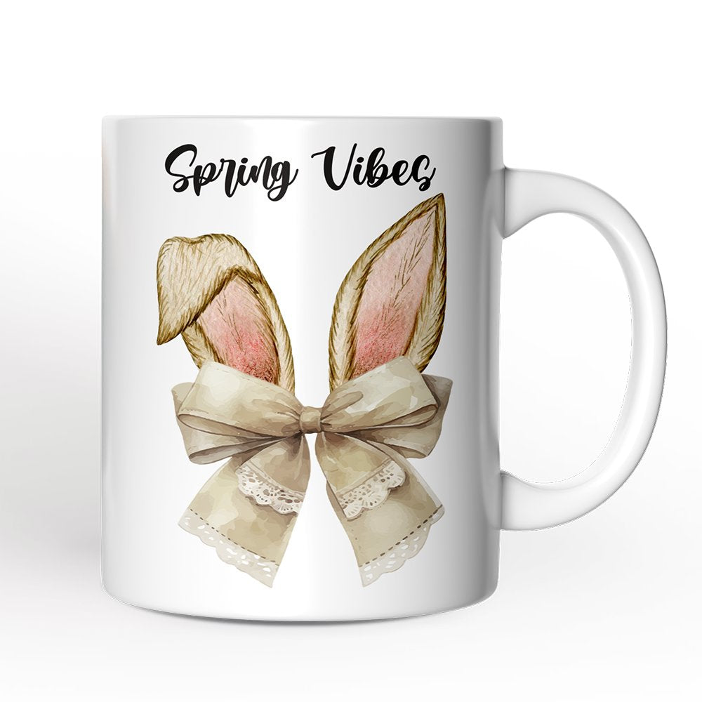 Coquette Bow Bunny Ears Mug, Aesthetic Spring Vibes Gift