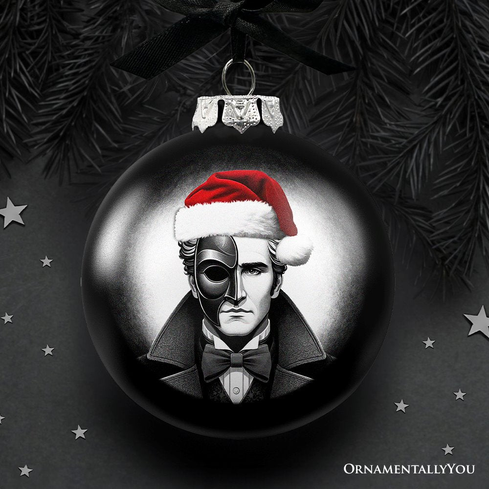 The Phantom of the Opera Christmas Spooky Portrait Glass Ornament, Black Horror Halloween Tree Decoration