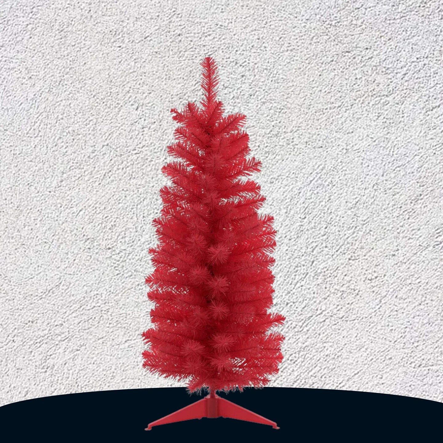 2ft Red Tabletop Pencil Christmas Tree with Plastic Stand 93 Tips Mini Noble Fir Decoration
