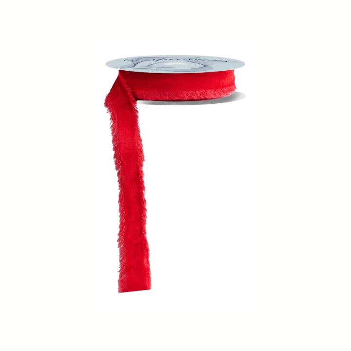 1" Red Frayed Velvet Ribbon | Non-Wired Trim for Gifts & Florals-RN591024