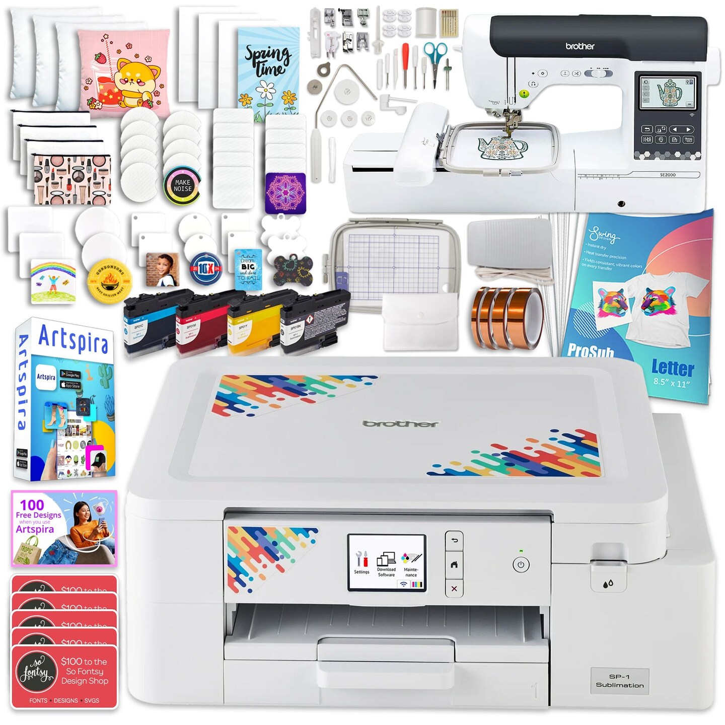 Brother SP-1 Sublimation Printer with SE2000 Combo Embroidery Machine