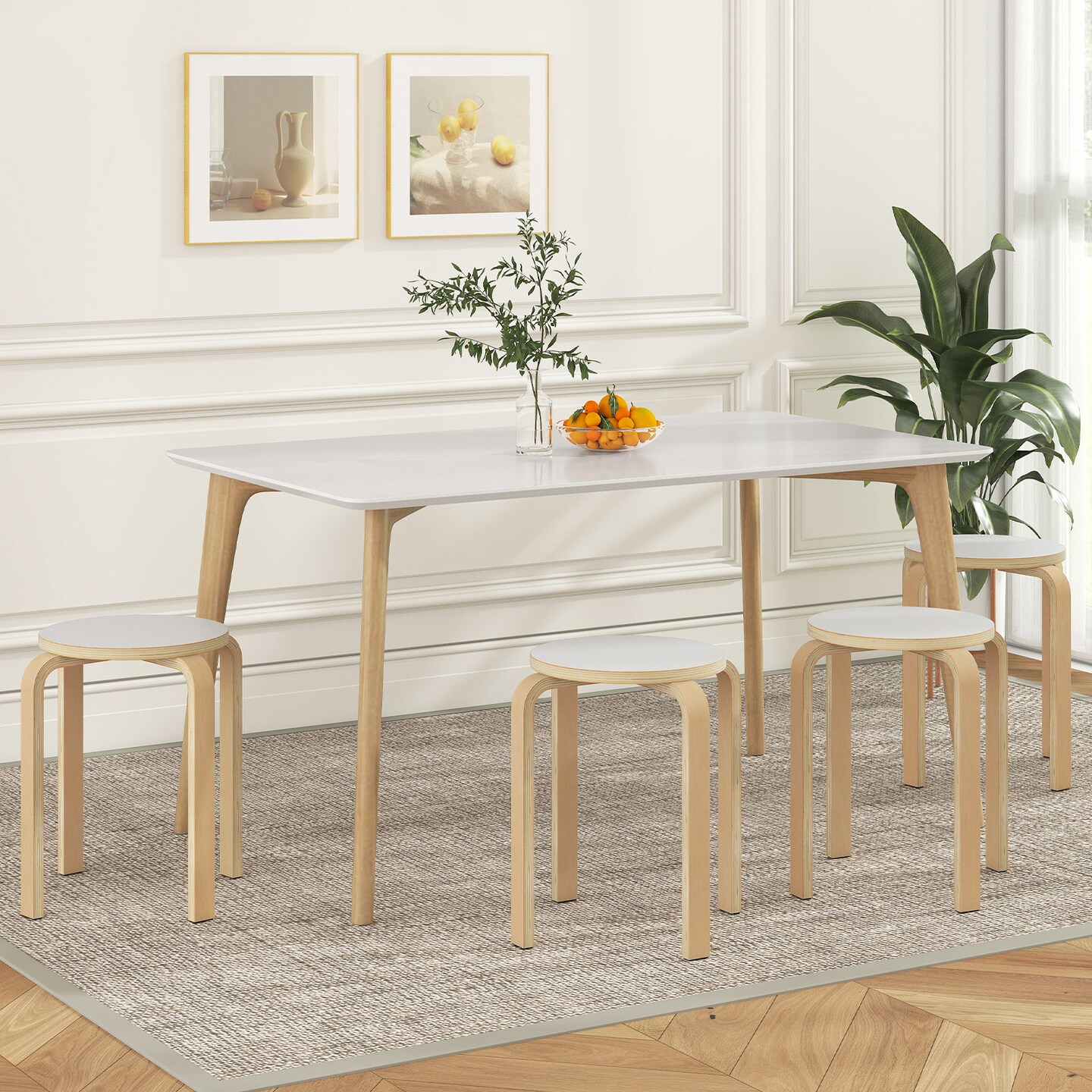 Set of 4 Wooden Stackable Stools Round Birch Wood Chairs, 265 lbs Capacity