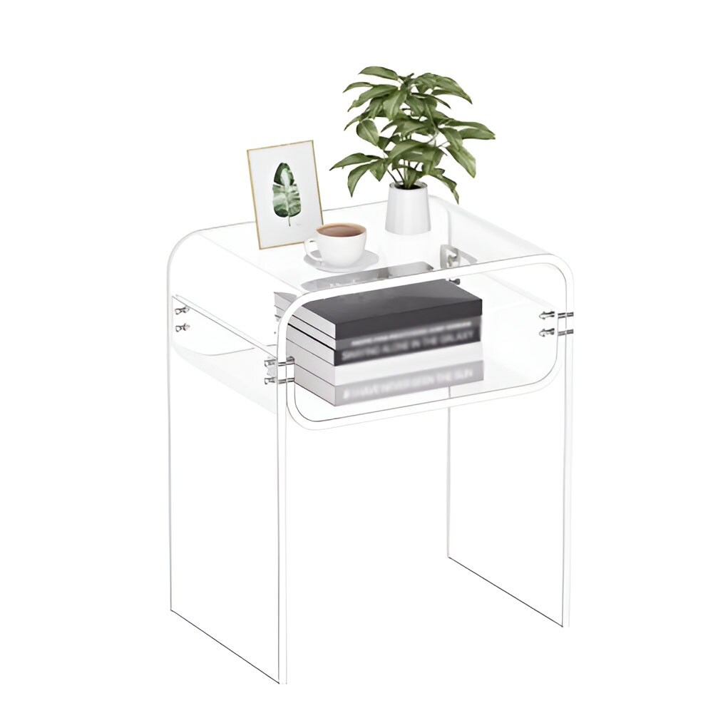 Acrylic Side Table 2 Tier Clear Bedside Table with Storage Shelf