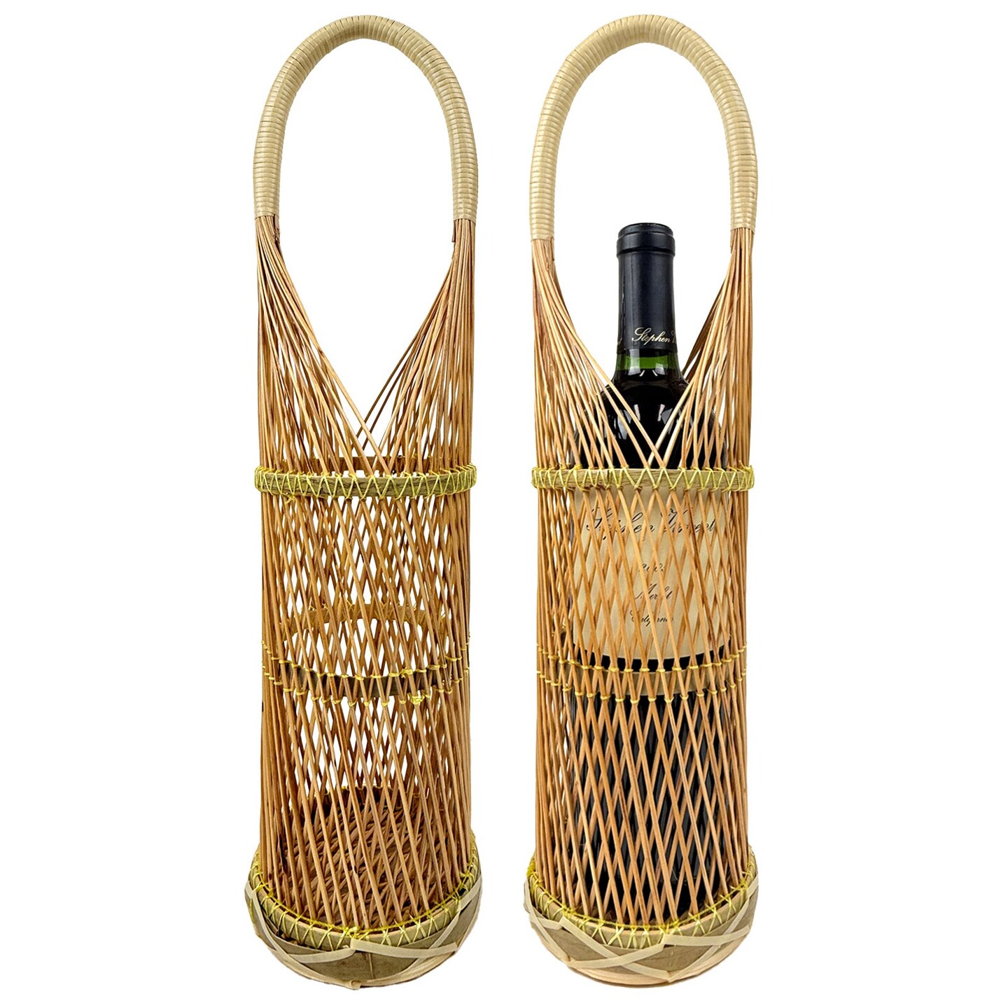 Wrapables Woven Wicker Rattan Bamboo Wine Bottle Basket Carrier, Wine Holder (Set of 2)