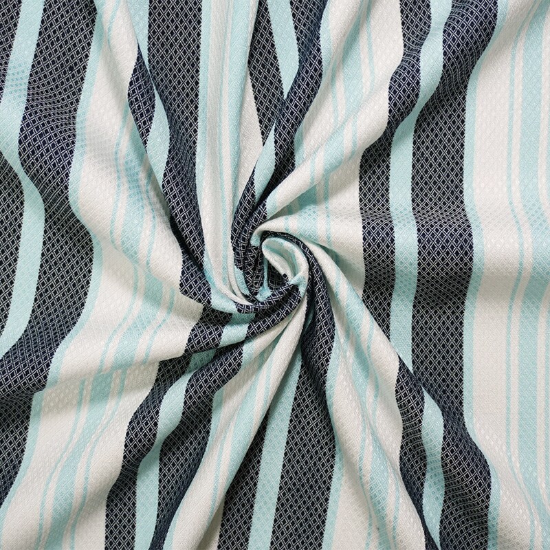 Blue-White Rayon Poly Stripe Diamond Dobby Woven Fabric By the Yard