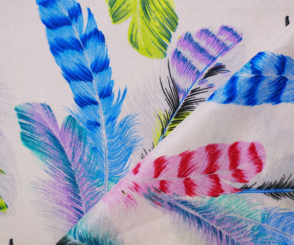Light Beige-Multi Rayon Feather Printed Voile Woven Fabric By the Yard
