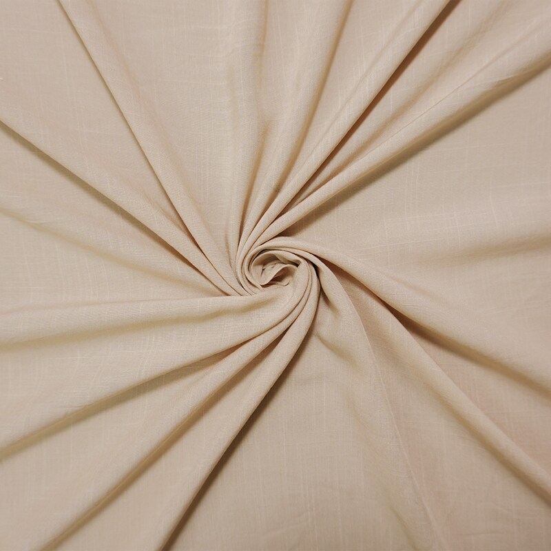 Beige Rayon Solid Cross Hatch Linen-Look Challis Woven Fabric By the Yard