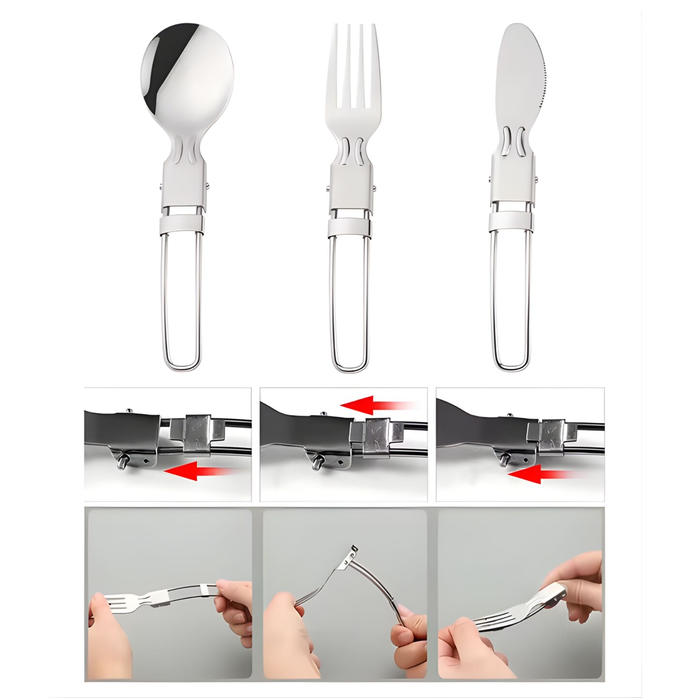 Kitcheniva Portable Cutlery Set - Folding Spoon, Fork & Knife for Camping, Travel, and Lunch