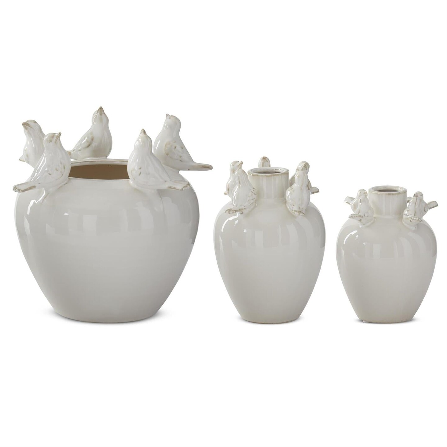 Vase Rim Examples Set of 3 Cream Ceramic Bird Rim Vases | Michaels