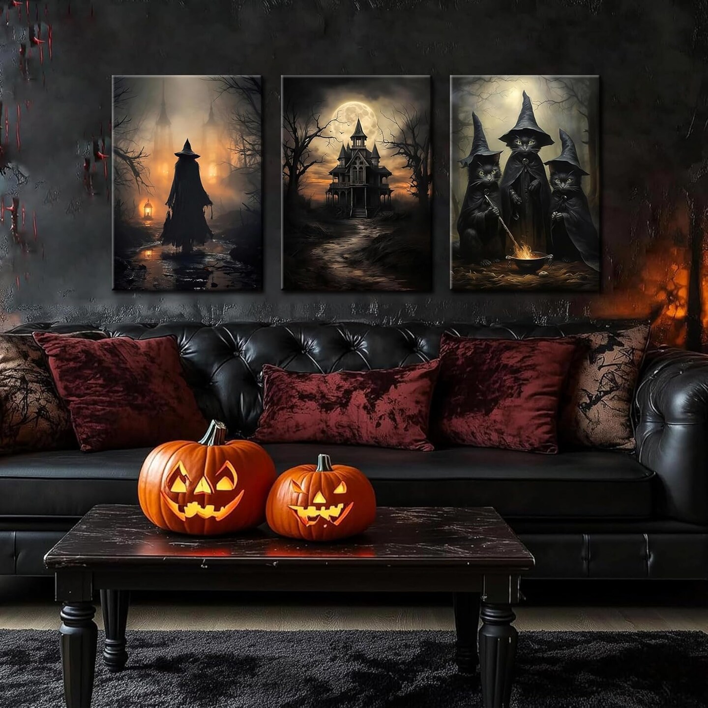 3 Piece Halloween Dark Witch Canvas Wall Art - 12x16 Inches