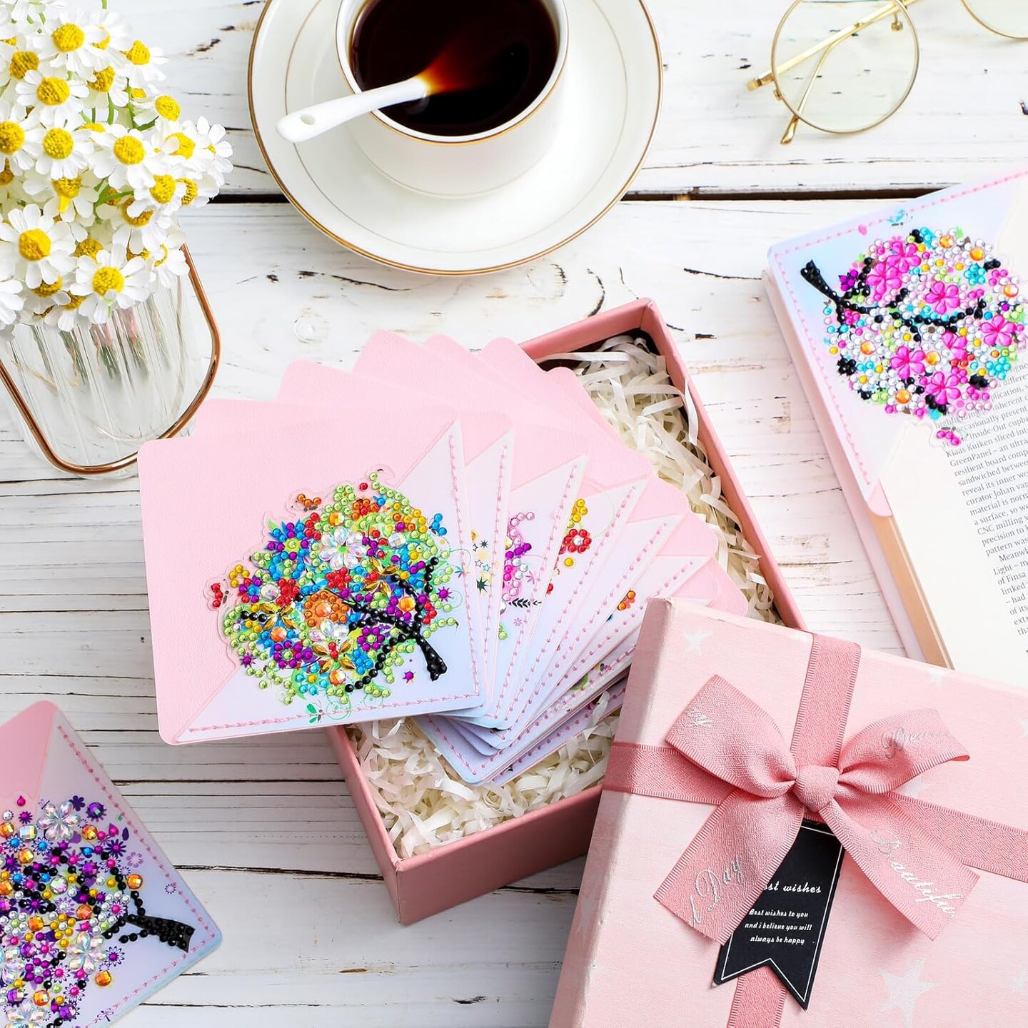 12 Pcs 5D Diamond Painting Corner Bookmark Kits(Tree Style)