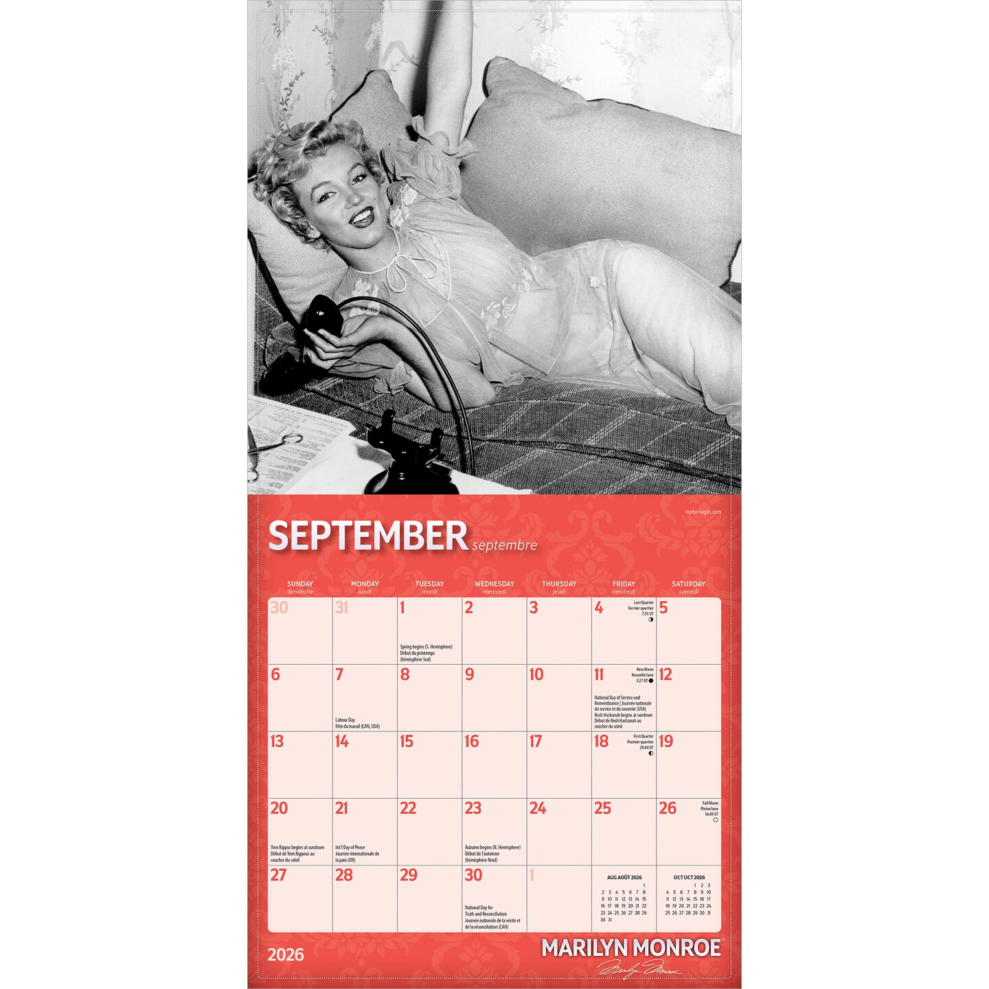Marilyn Monroe OFFICIAL | 2026 7 x 14 Inch (Hanging) Monthly Mini Wall Calendar | English/French Bilingual