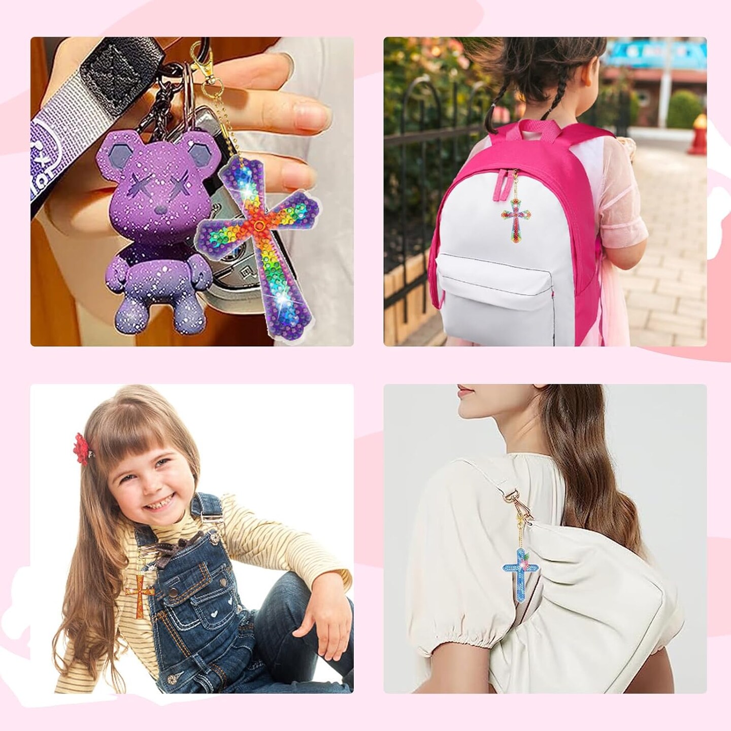 16PCS Double-Sided Cross Diamond Art Keychains – DIY 5D Painting Kits for Adults & Beginners, Religious Craft Gift