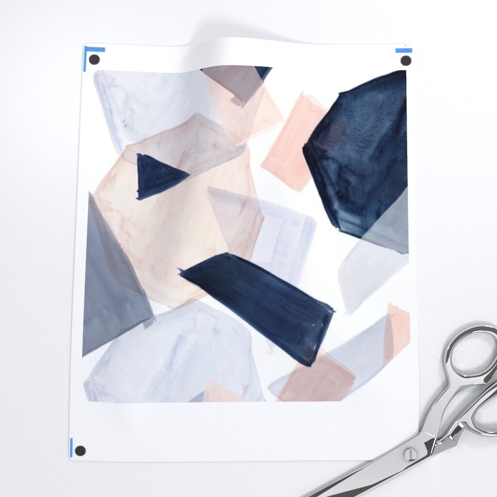 Geo Shapes Navy Blush Watercolor Soft Mod Geometric Abstract Boho Pastel Custom Removable Wallpaper by Spoonflower Peel & Stick Wallpaper 2FT Wide
