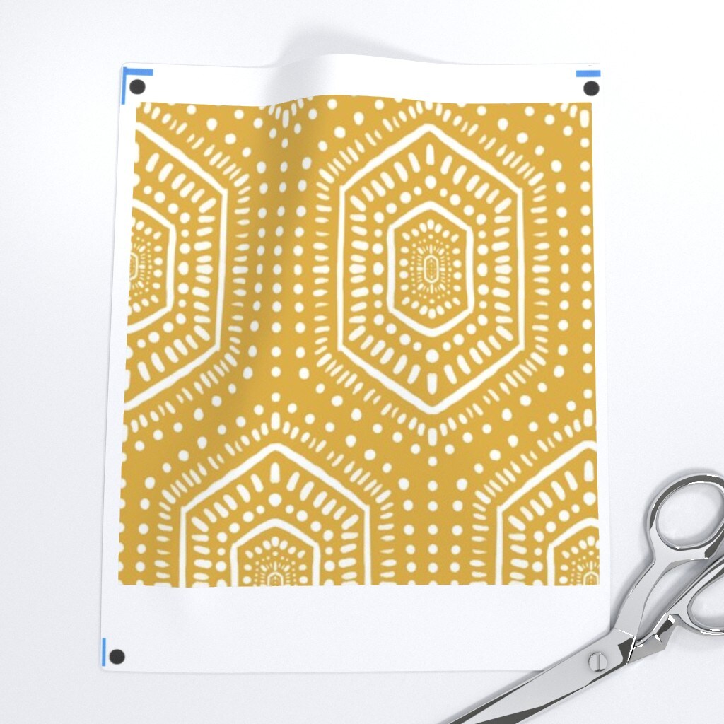 Bohemian Mudcloth Hexagon Geometric Sunflower Yellow Textured Look Custom Removable Wallpaper by Spoonflower Peel & Stick Wallpaper 2FT Wide