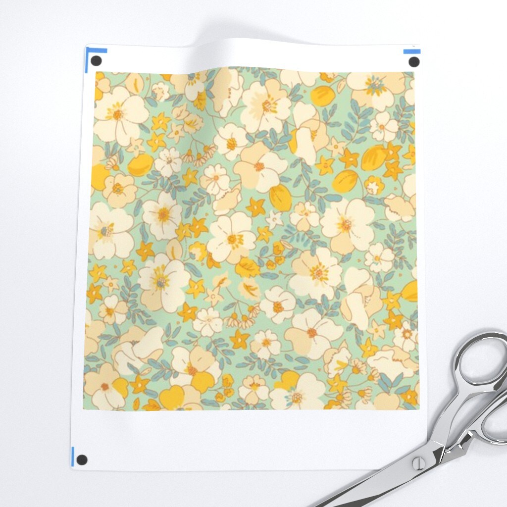 Vintage Style Floral Butter Yellow Flower Retro 1970S Custom Pre-pasted Wallpaper by Spoonflower Pre-Pasted Wallpaper 2FT Wide