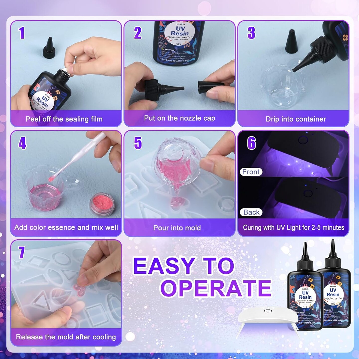 200g UV Resin Kit with UV Light – Crystal Clear Fast-Curing Hard Resin Set with 8 LED Lamp Beads for DIY Jewelry & Craft Making