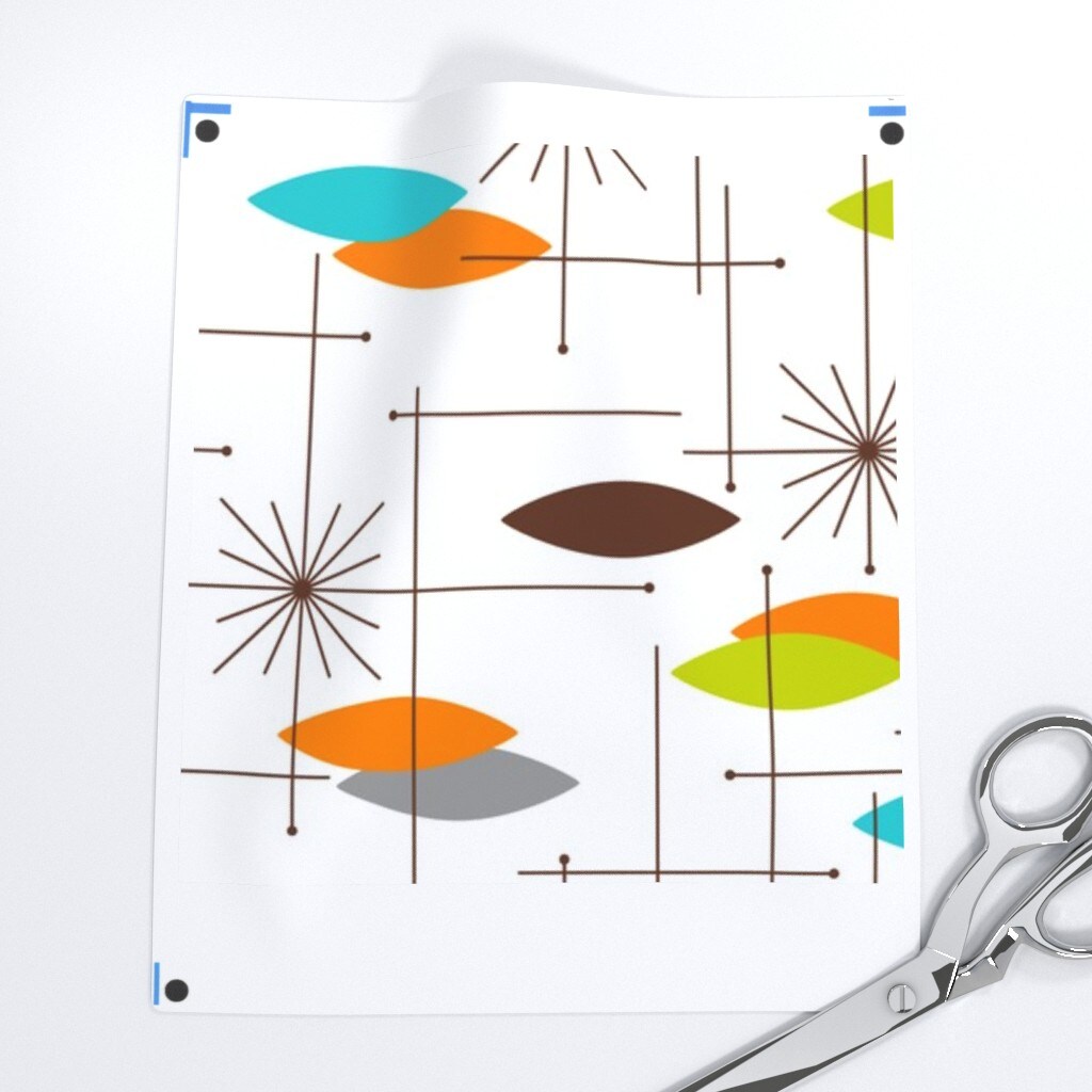 Mid Century Modern, Orbs, Large Scale, Starburst, Atomic, Mcm, Retro, Space Age, Brown, Burnt Orange, Blue, Lime Green Custom Removable Wallpaper by Spoonflower Peel & Stick Wallpaper 2FT Wide