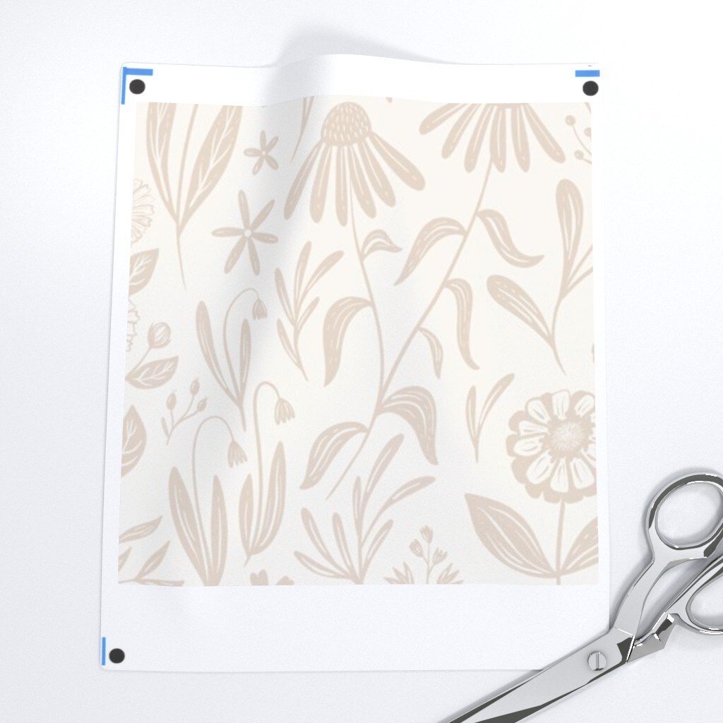 Flowers Cream Tan Nude Medium Scale Subtle Floral Wildflowers Botanical Custom Pre-pasted Wallpaper by Spoonflower Pre-Pasted Wallpaper 2FT Wide