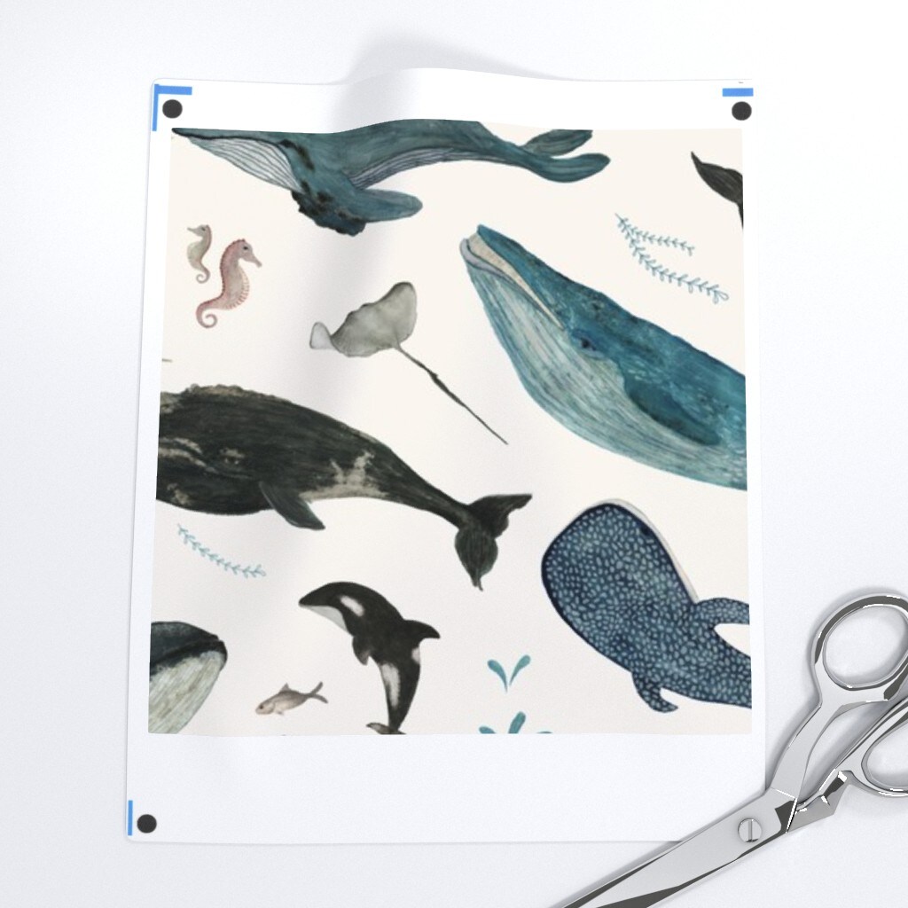 Whale Blue Large Black Whales Gray Animals Hand Drawn Sea Custom Removable Wallpaper by Spoonflower Peel & Stick Wallpaper 2FT Wide