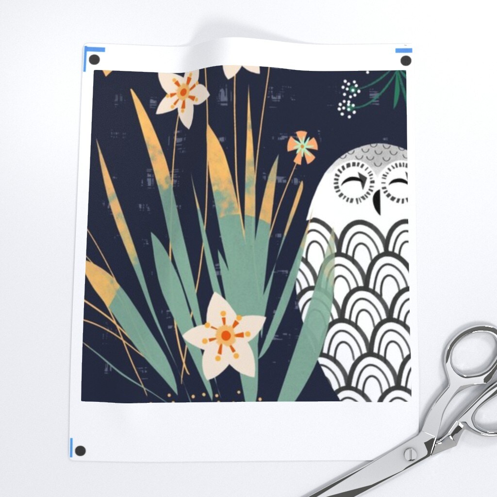 Snowy Owls Botanical Folk Art Xl Scale Jumbo Mid Century Queen Anne Lace Cottagecore Custom Removable Wallpaper by Spoonflower Peel & Stick Wallpaper 2FT Wide