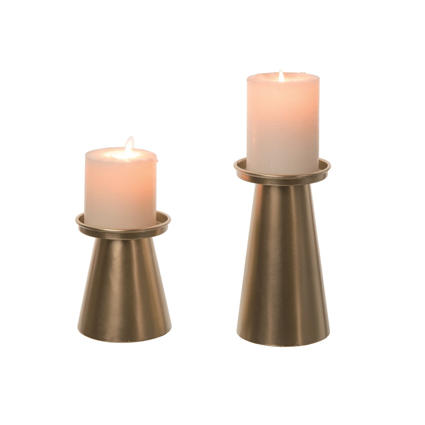 Transpac Set of 2 Metal 7 Inch Bronze Spring Candle Pillars Elegant Candle Holders for Home Decor