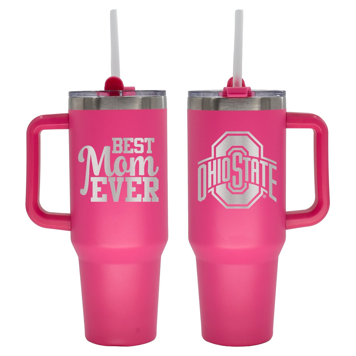 40oz Pink Stainless Steel Colossal Tumbler, Etched, Best Mom Ever Design, Ohio State University