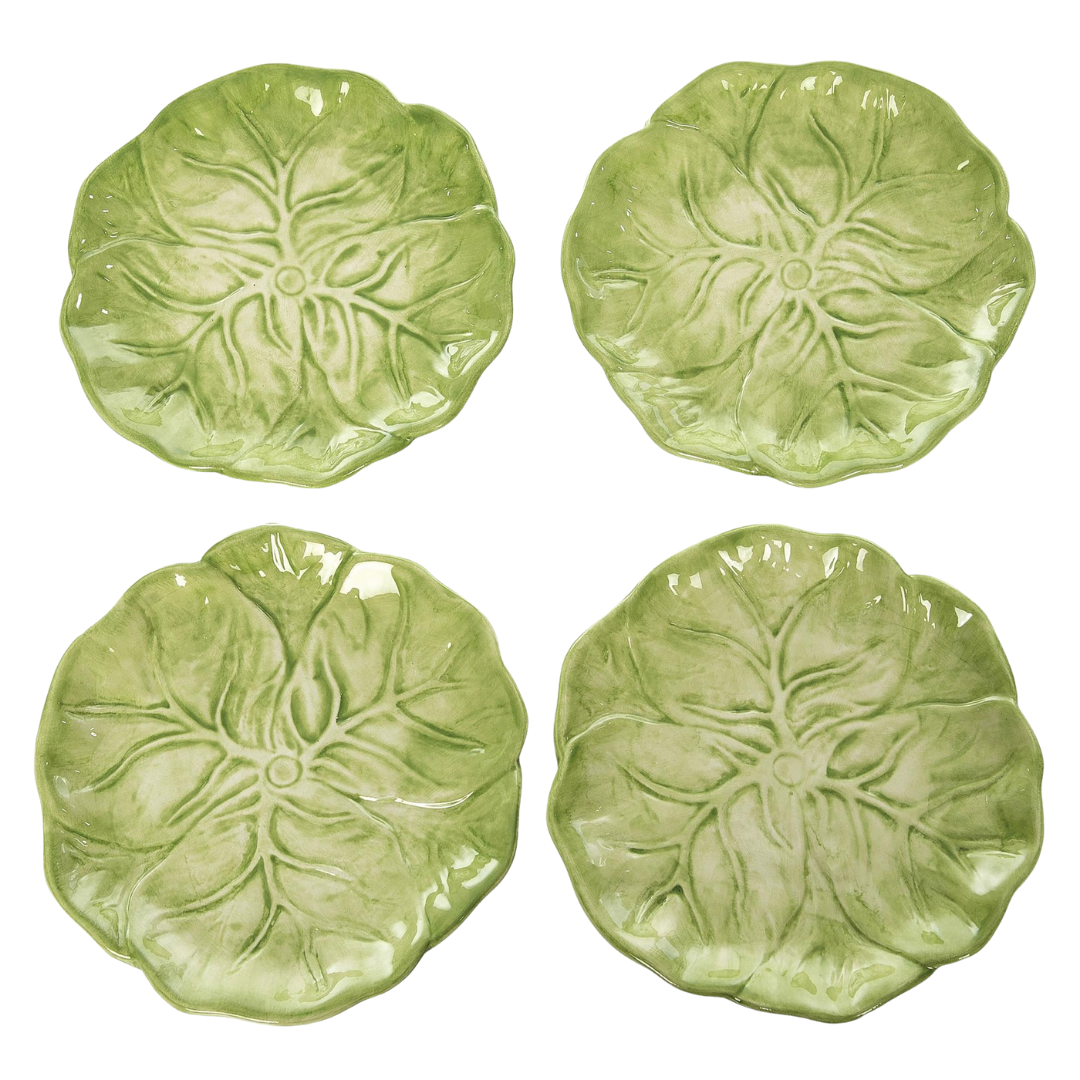 Transpac Set of 4 Multicolored Ceramic Cabbage Appetizer Plates Perfect for Easter Dining and Spring Celebrations