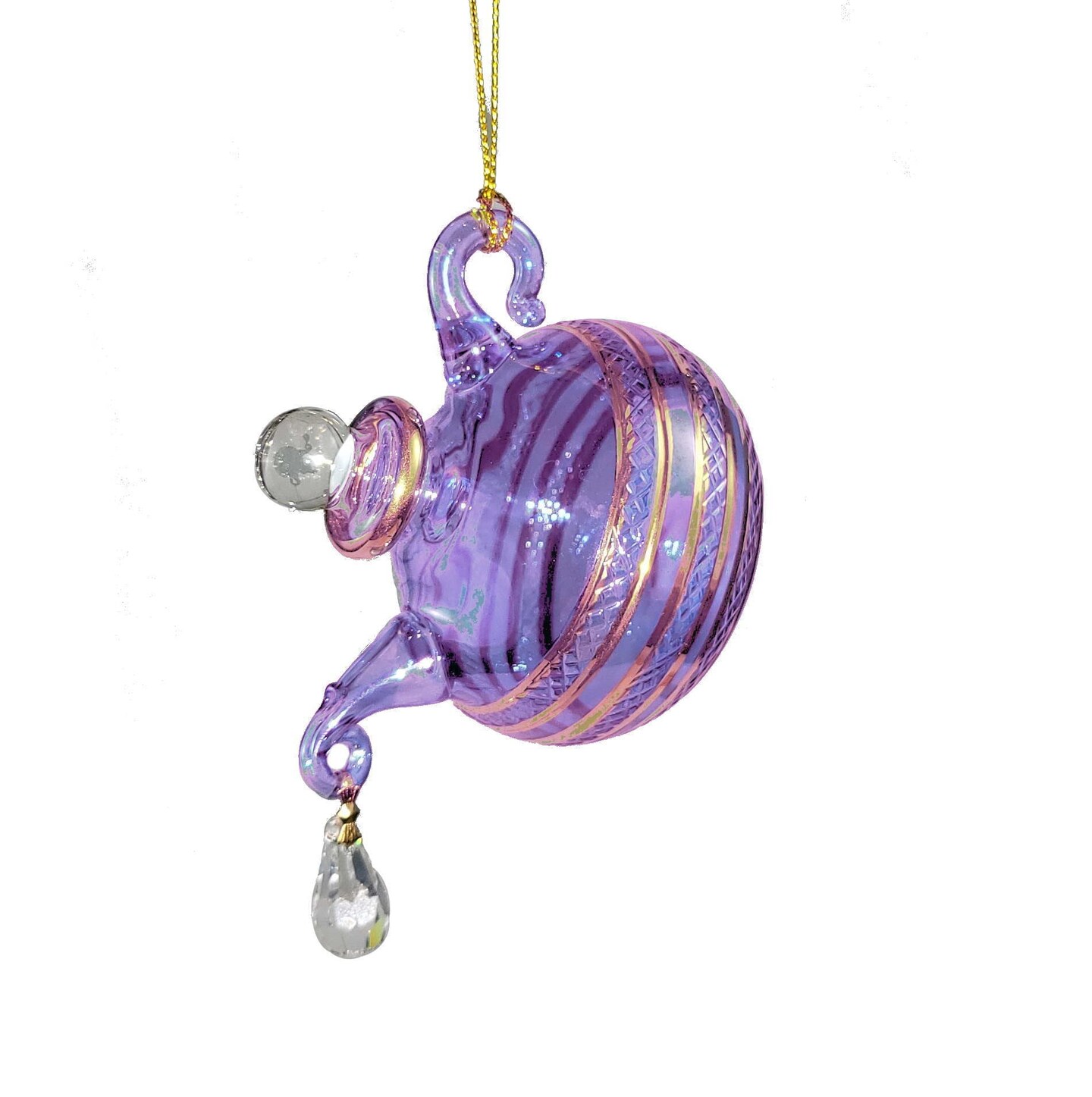 Glass Teapot with Crystal &#x27;droplet&#x27; Ornament - Purple