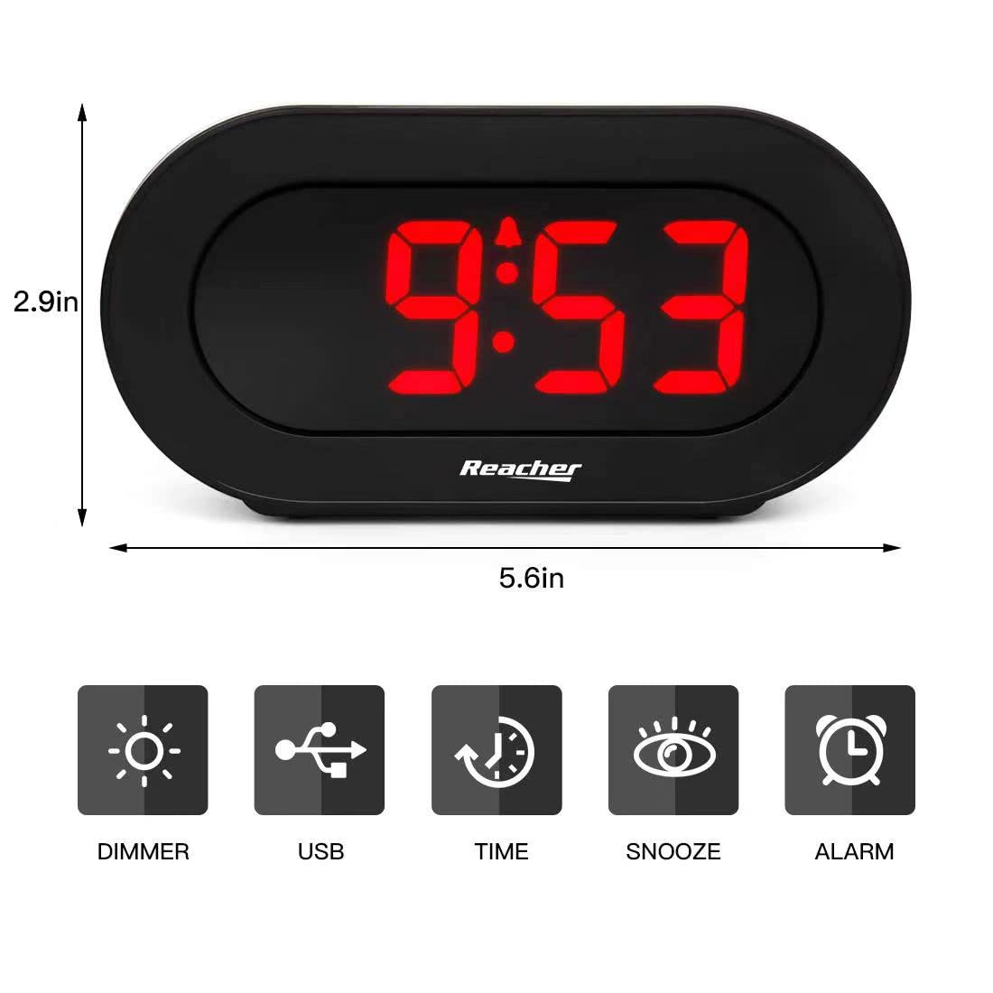 Small LED Digital Alarm Clock with Simple Operation, Full Range Brightness Dimmer, USB Phone Charger Port, Easy Snooze, Adjustable Alarm Volume, Outlet Powered for Bedrooms Bedside(Black)