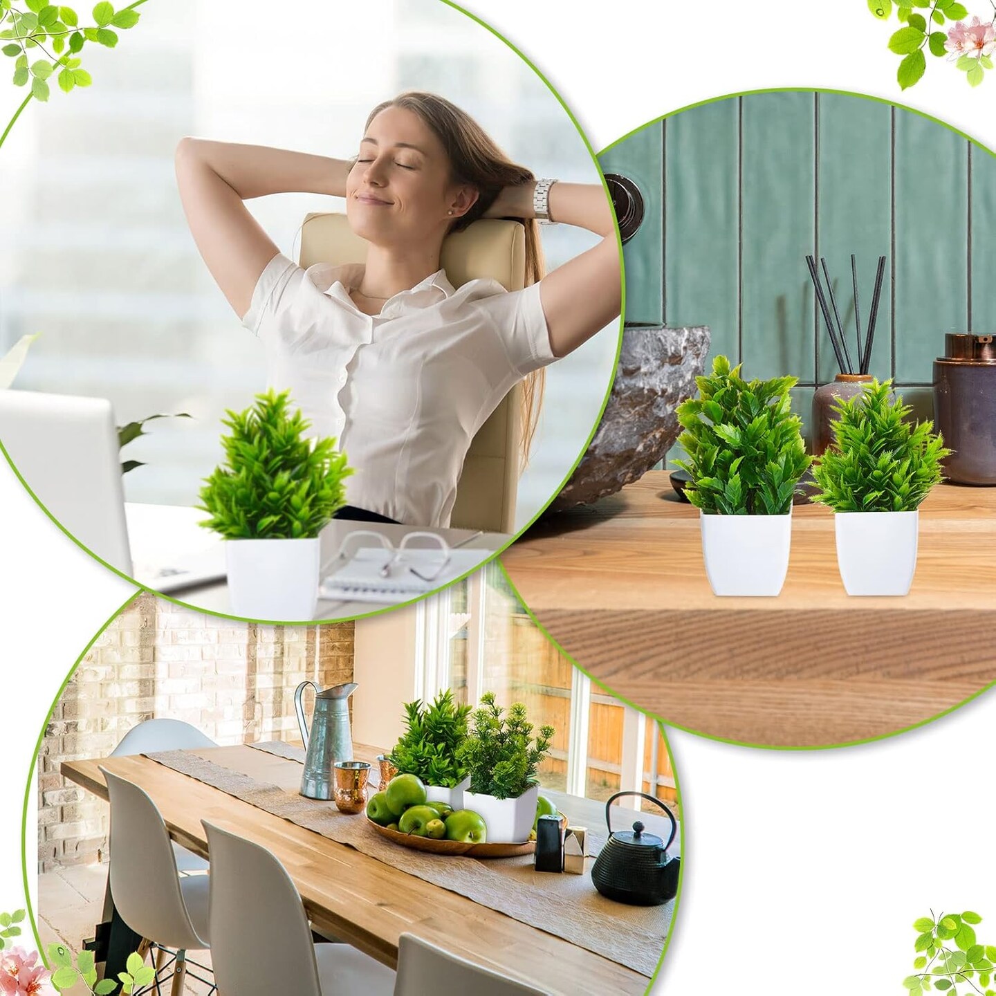 16PCS Mini Artificial Potted Plants – Faux Eucalyptus, Lavender & Wheat Grass in White Pots for Mother’s Day Card Making, Home Office, Bathroom & Living Room Decor