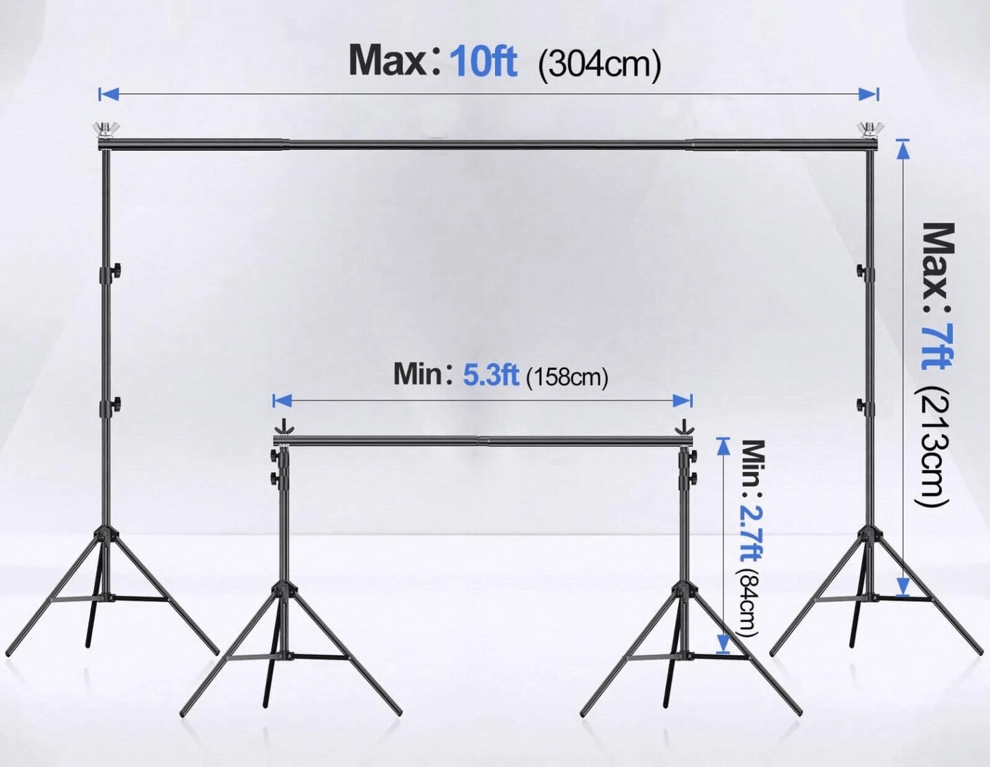 10×7 ft Adjustable Metal Backdrop Stand with Frame, Crossbars & Clamps – Foldable Photography Studio & Event Background Support