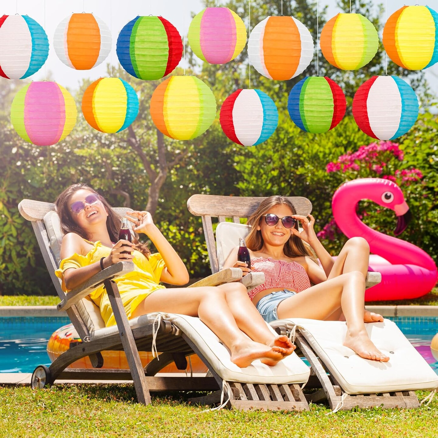 15Pcs Pool Party Decorations Beach Ball Paper Lanterns - Summer Luau Themed Hanging Decor for Home Birthday Outdoor Indoor