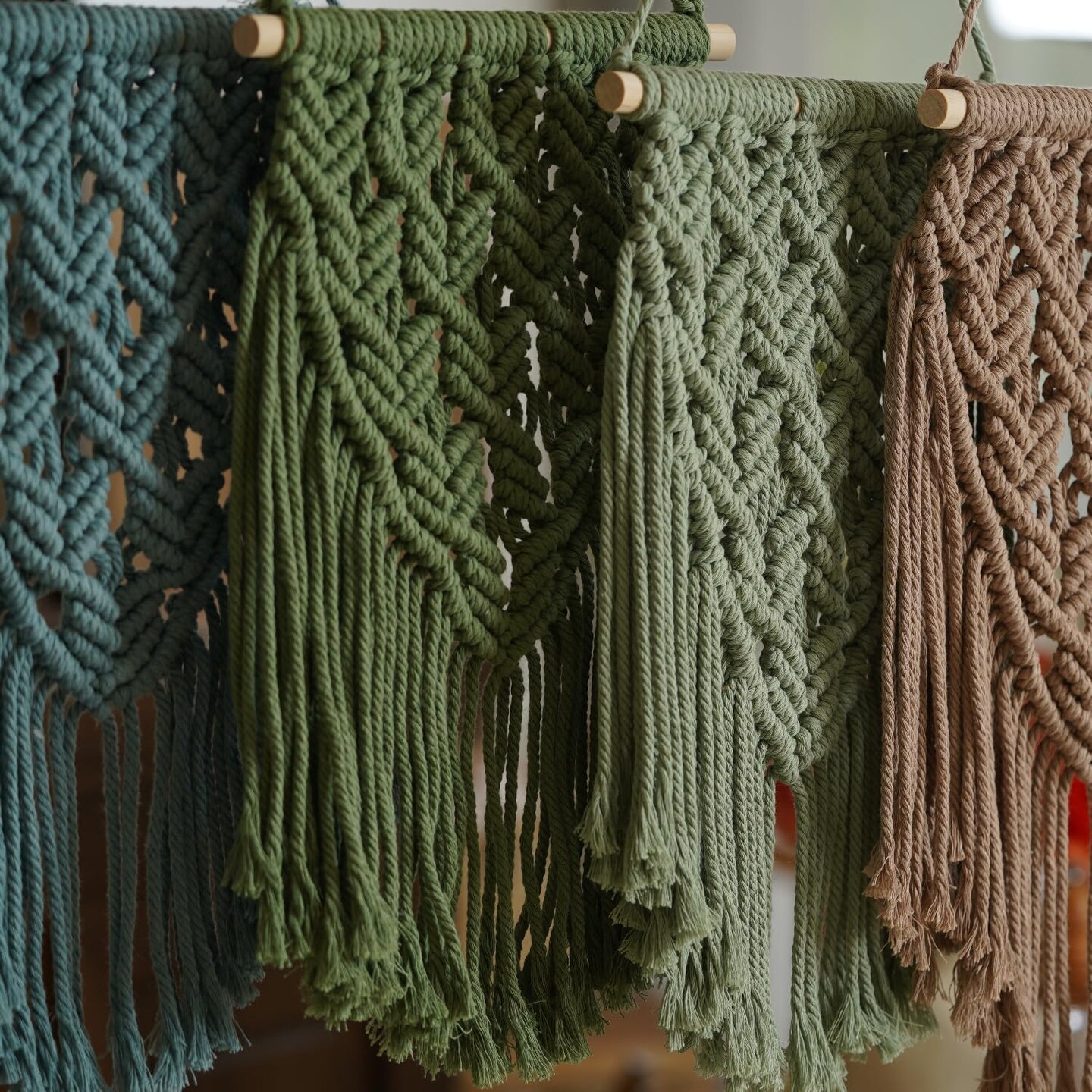 Small Macramé Wall Hanging – Boho Green Tapestry, Cute Aesthetic Wall Art for Bedroom, Living Room, Dorm, Nursery, or Office, 16" x 10", Perfect for Teen Girls and Small Spaces