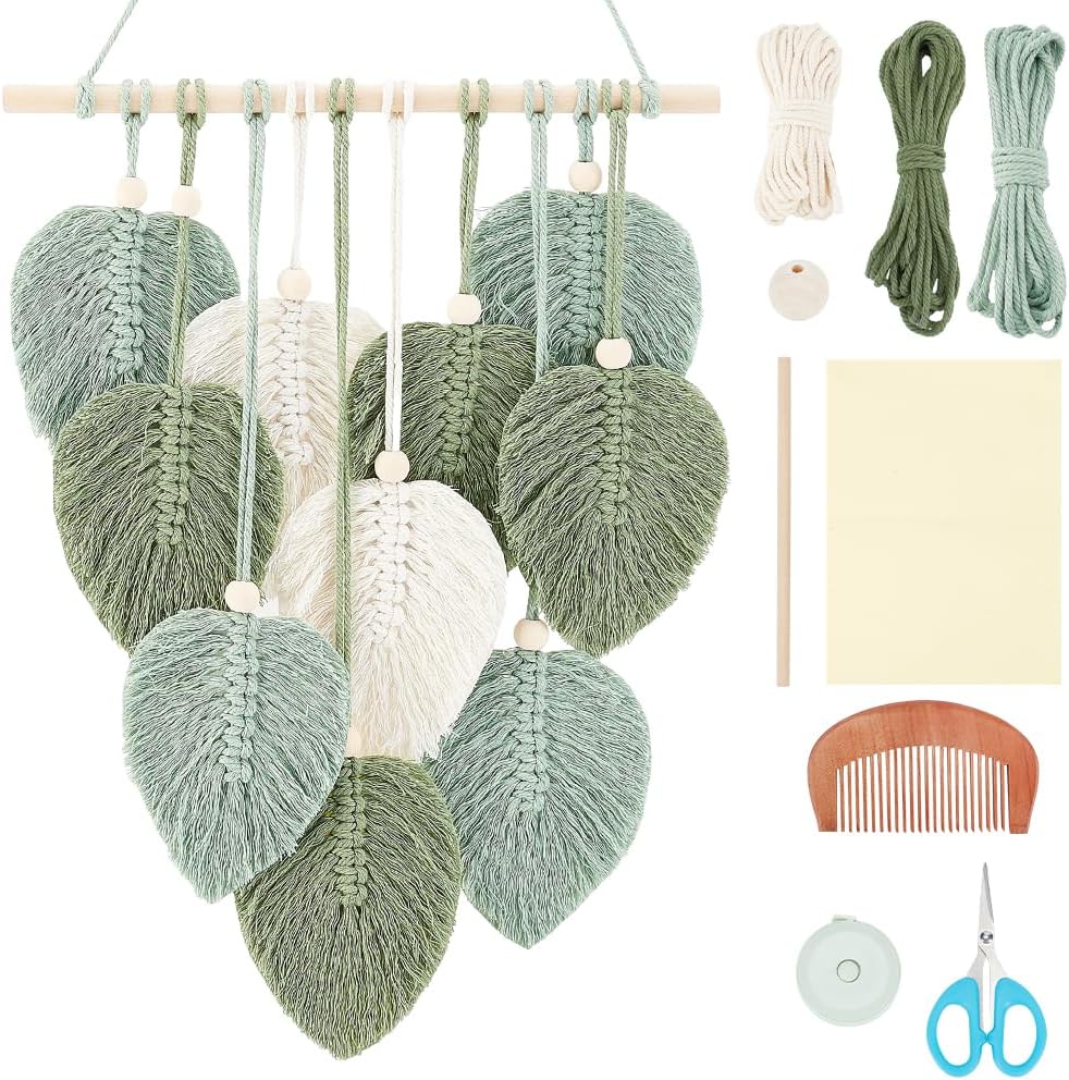 DIY Macramé Leaf Wall Hanging Kit – Beginner-Friendly Macramé Kit for Adults, Includes Feather & Woven Tapestry Projects, Perfect Birthday or Home Decor Gift