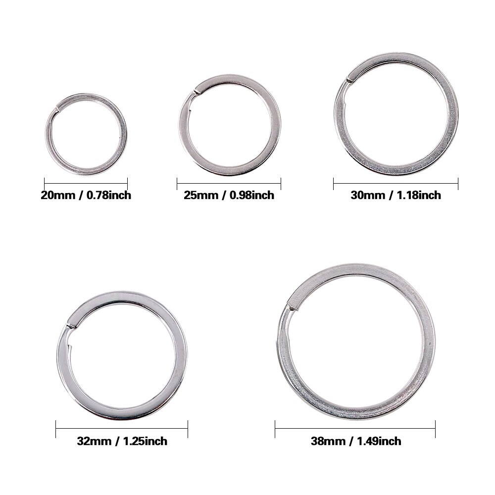 60 Pcs Assorted Multi-Purpose Metal Keychain Rings Split Keyrings Flat O Ring for Home Car Keys Attachments Keys Pendants - 20mm, 25mm, 30mm, 35 mm, 38 mm