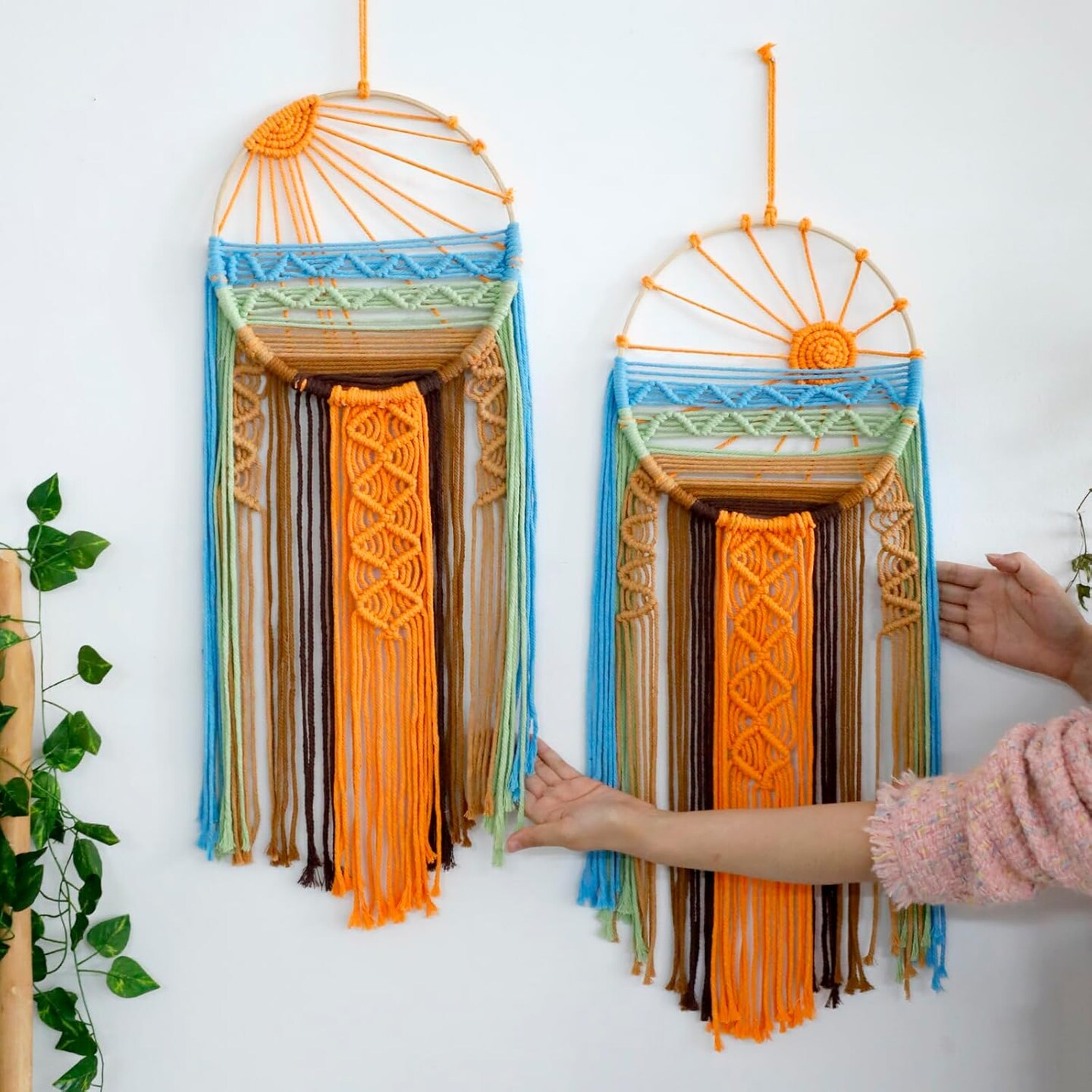 Sunset Wall Art Dreamcatcher — Large Macrame Wall Hanging, Hand-Woven Boho Tapestry with Colorful Sun Design, Wall Decor for Bedroom, Nursery, or Living Room (Sunset)
