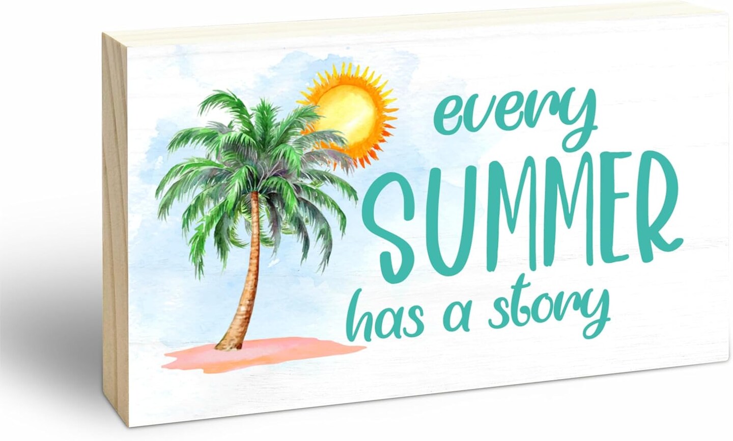 Wooden Block Sign - Every Summer Has A Story - 3"X5" Pine Wood Plaque, Home & Office Decorations
