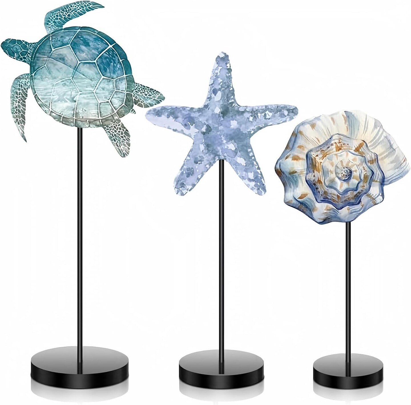 3 Pcs Summer Ocean Tabletop Decor Standing Sea Turtle Lemon Ladybug Easter Bunny Block Wooden Table Centerpiece Sign Coastal Beach Nautical Table Decor
