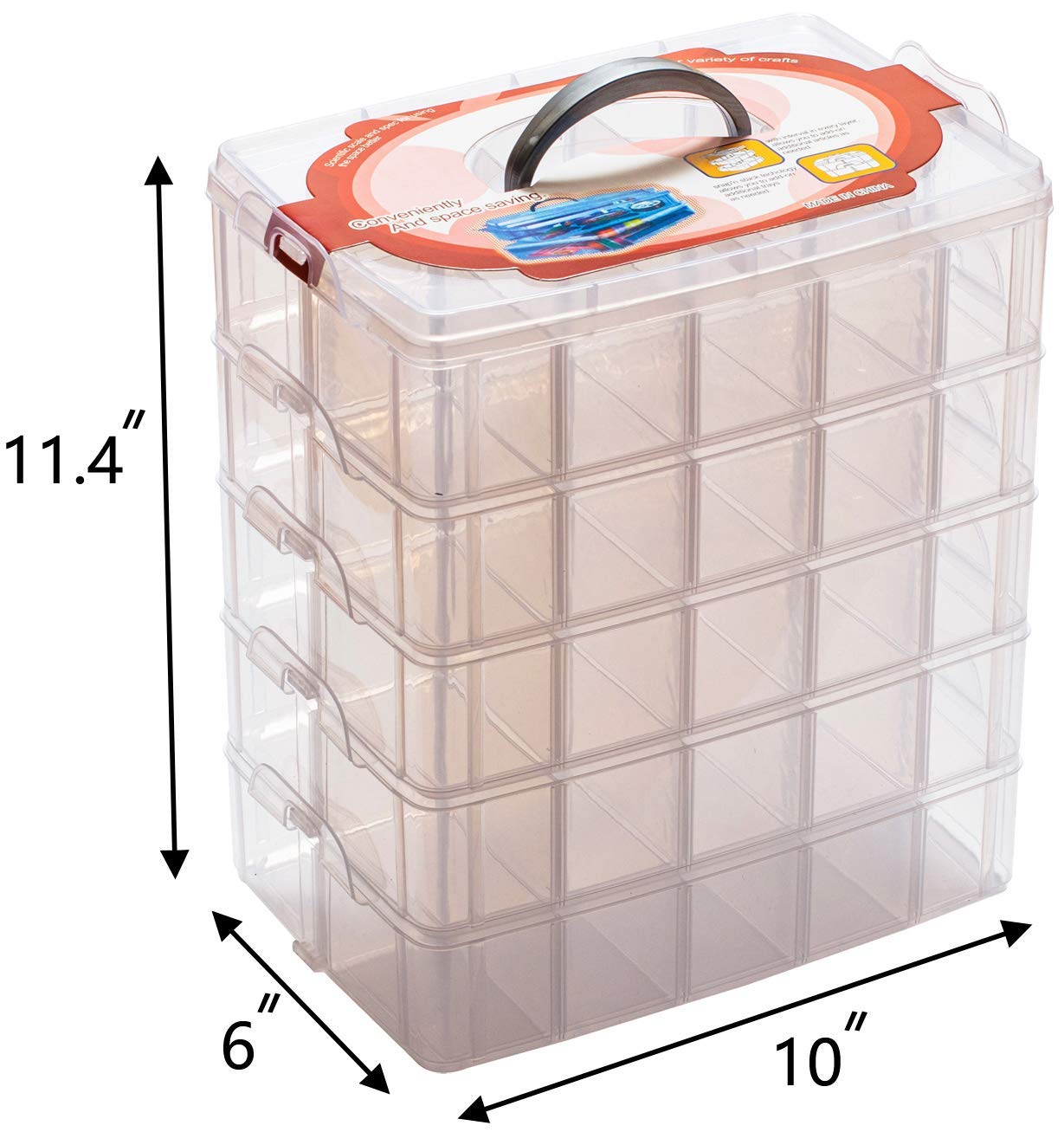 5-Layer Stackable Storage Container with 50 Adjustable Compartments &#x2013; Clear Organizer for Small Toys, Arts and Crafts, Piping Tips, and Hardware Storage