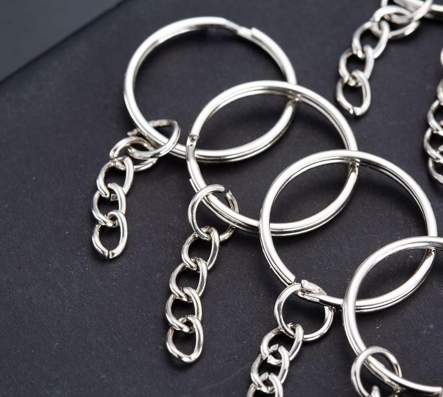 50Sets 1 inch Keychain Rings Silver Split Round Key Ring with Chain and Open Jump Rings for DIY Keychain Making Crafts