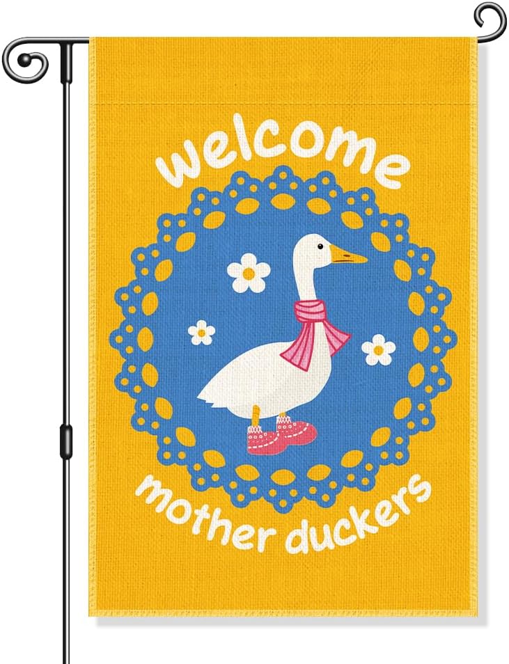 Welcome Mother Duckers Garden Flag, Funny Silly Goose Yard Flag for Outside, Cute Housewarming Friendsgiving Gifts for Friend Family
