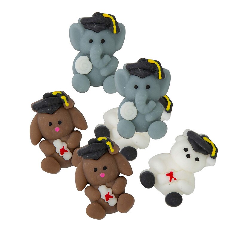 2 3/4&#x22; Mini Graduation Bear, Elephant &#x26; Puppy Mochi Squishies 12 Pieces