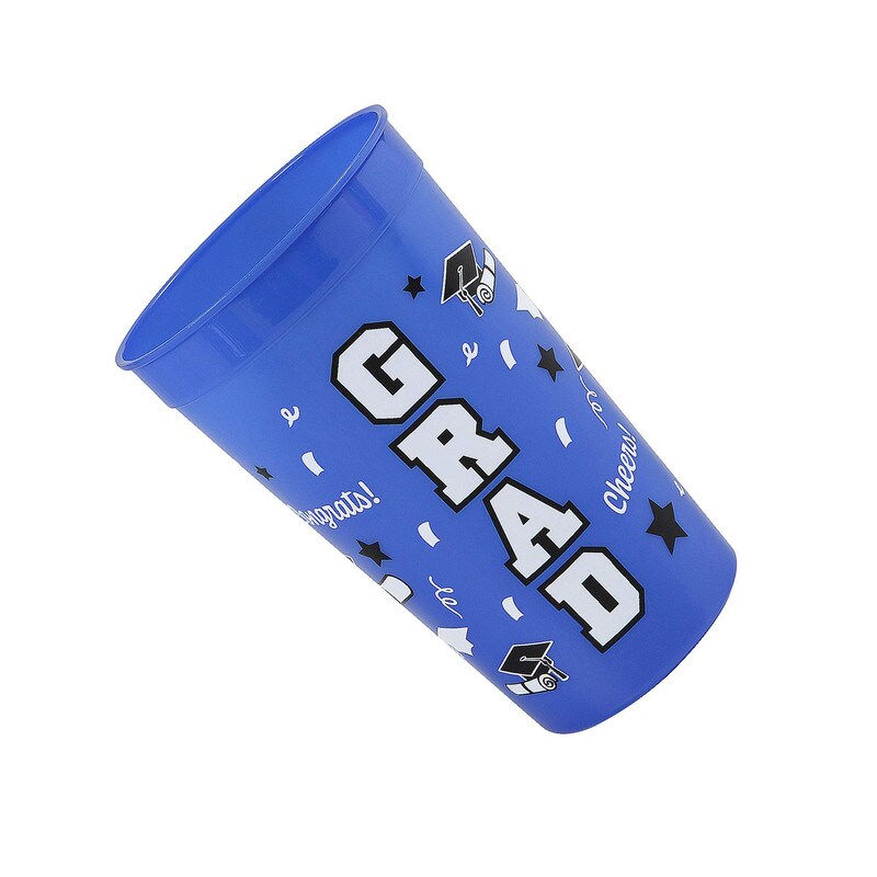 Bright Blue Grad Reusable Plastic Tumblers 32 oz 12 Count Graduation Party Cups