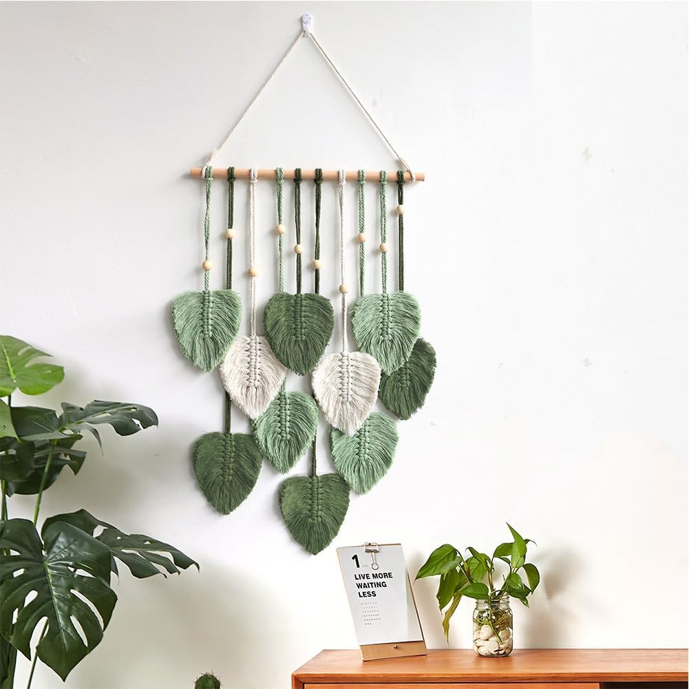Macrame Wall Hanging Leaves,Hand-Woven Cotton Rope Leaf Tapestry For Nursery Bedroom Living Room