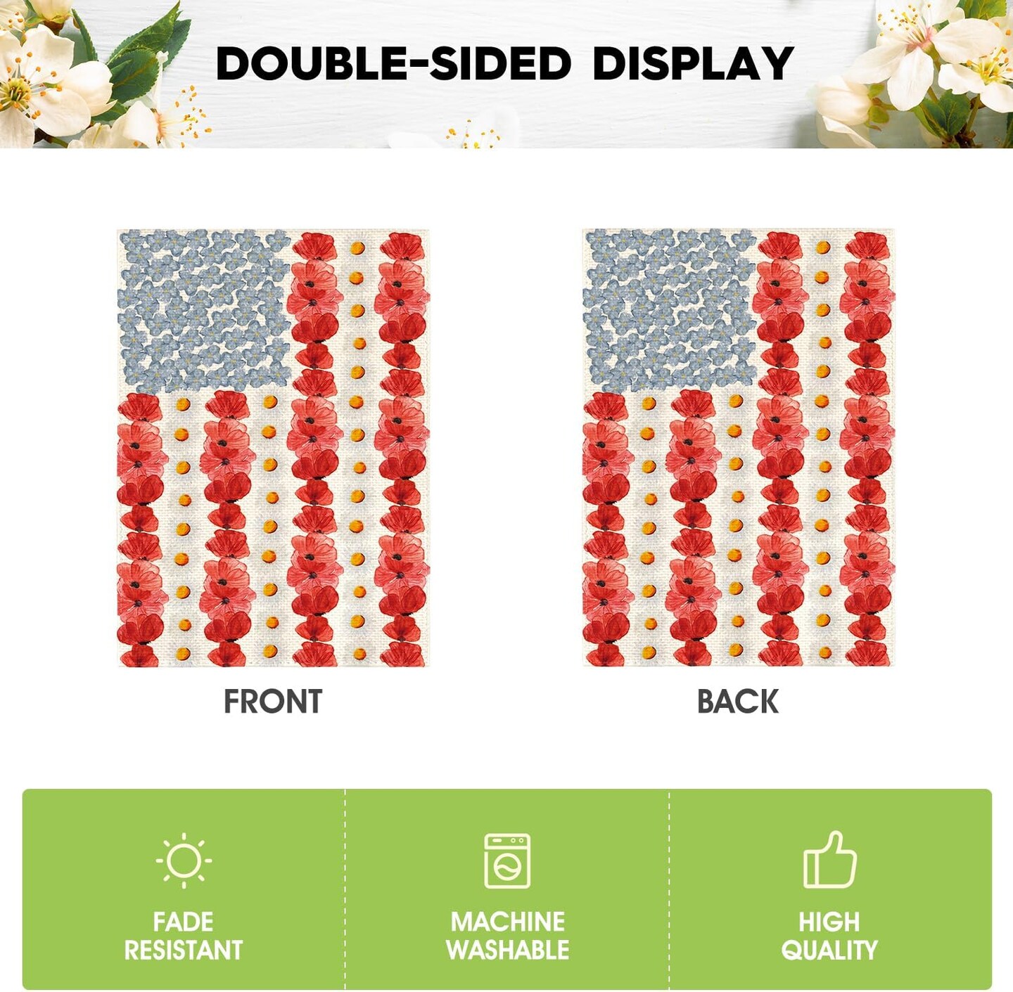 Myosotis Poppy Memorial Day Garden Flag 12x18 Inch Double Sided Outside, Patriotic American Flag Yard Outdoor Decoration