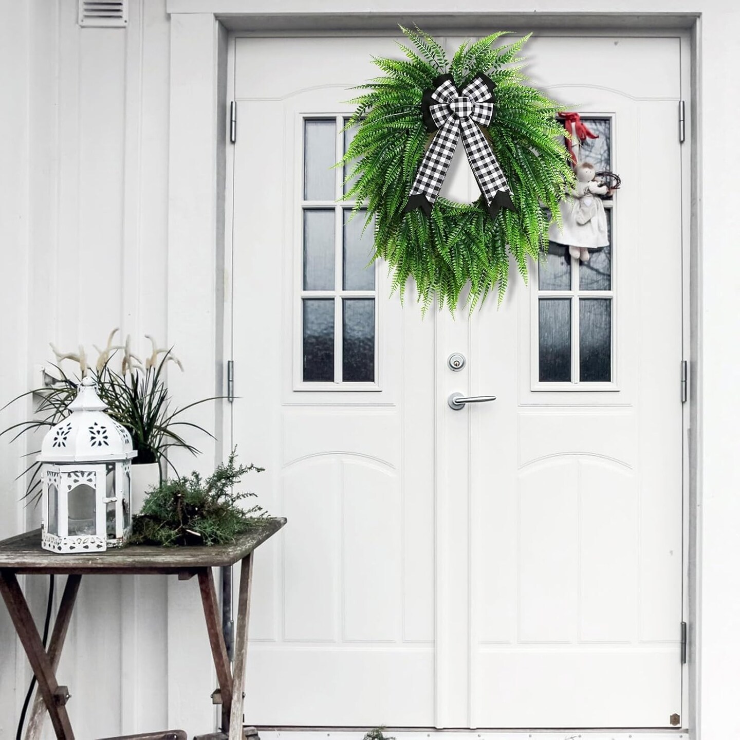 Wreaths for Front Door,24" Spring Summer Greenery Boston Fern Leaf for Outdoor Wreath Home Farmhouse Wall Window Decor