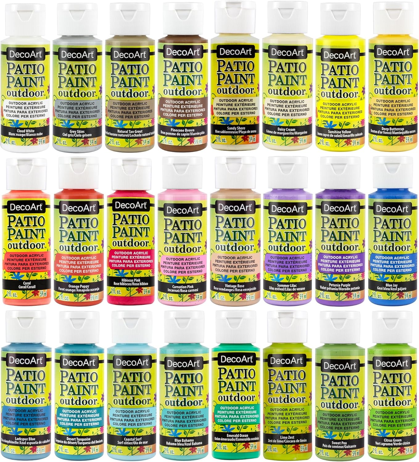 Crafter’s Acrylic Patio Paint 24 Color Starter Paint Set, Outdoor Weatherproof Permanent Paints, 2 FL oz (Pack of 24)