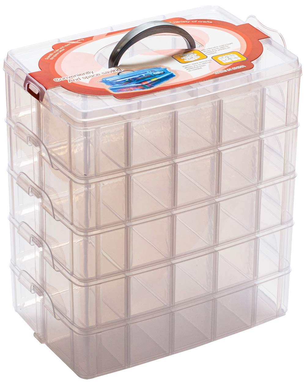 5-Layer Stackable Storage Container with 50 Adjustable Compartments &#x2013; Clear Organizer for Small Toys, Arts and Crafts, Piping Tips, and Hardware Storage