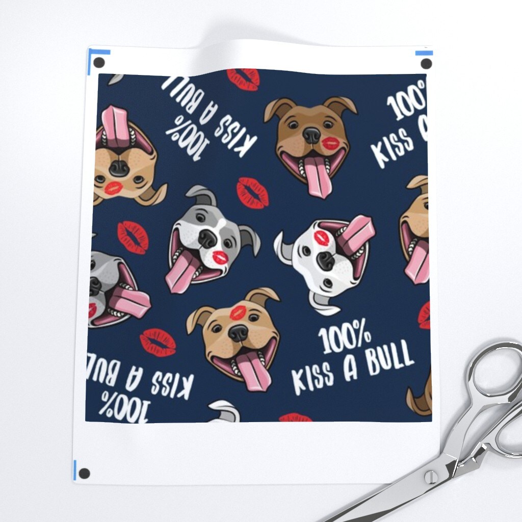 Kiss Bull Dog Lips Love Red Blue Breed Dogs Pitbulls Custom Printed Fabric by Spoonflower Various Fabrics by the Yard or Fat Quarter